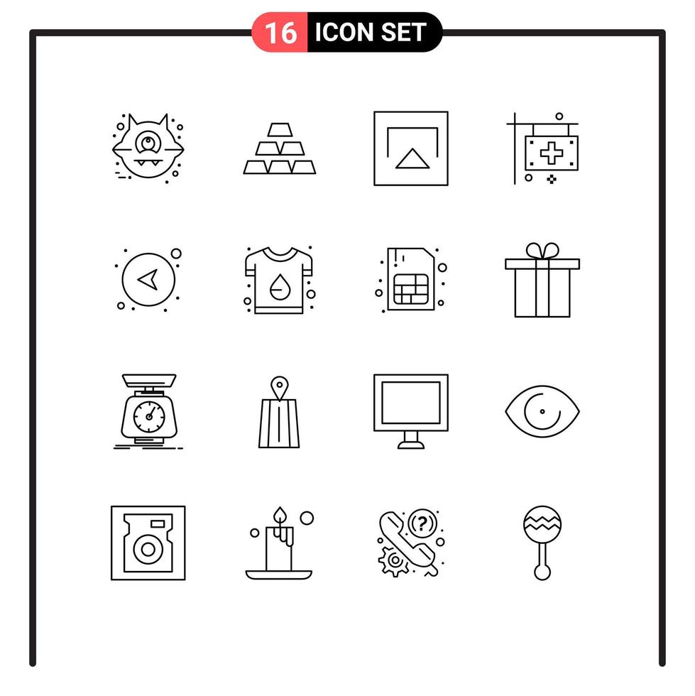 Pictogram Set of 16 Simple Outlines of network arrows airplay hospital flag Editable Vector Design Elements