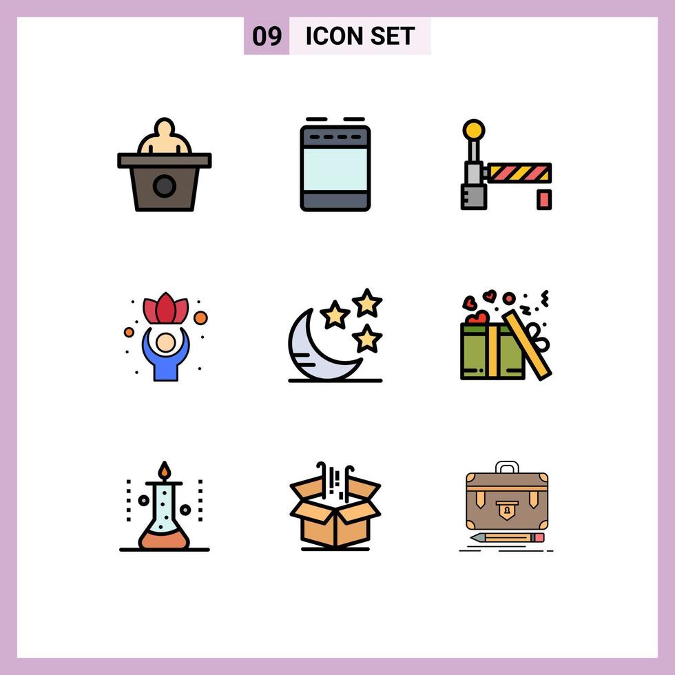 Stock Vector Icon Pack of 9 Line Signs and Symbols for gift moon train crescent well Editable Vector Design Elements