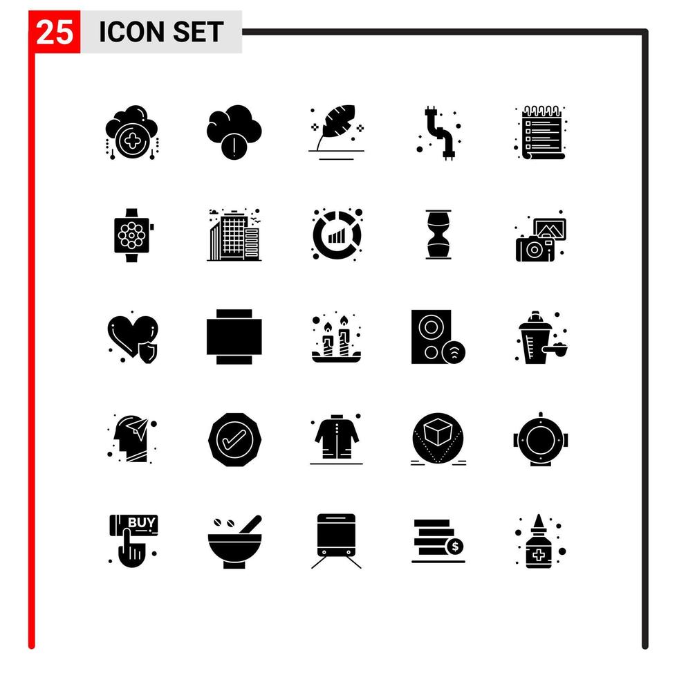 grupo de símbolos de iconos universales de 25 glifos sólidos modernos de elementos de diseño de vectores editables mecánicos de plomería de tinta de cronograma