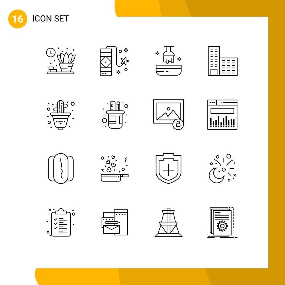 Pictogram Set of 16 Simple Outlines of plant flowerpot dye cactus building Editable Vector Design Elements