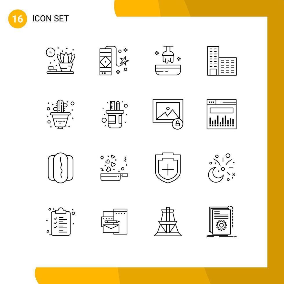 conjunto de pictogramas de 16 contornos simples de cactus de tinte de maceta de planta que construyen elementos de diseño de vector editables