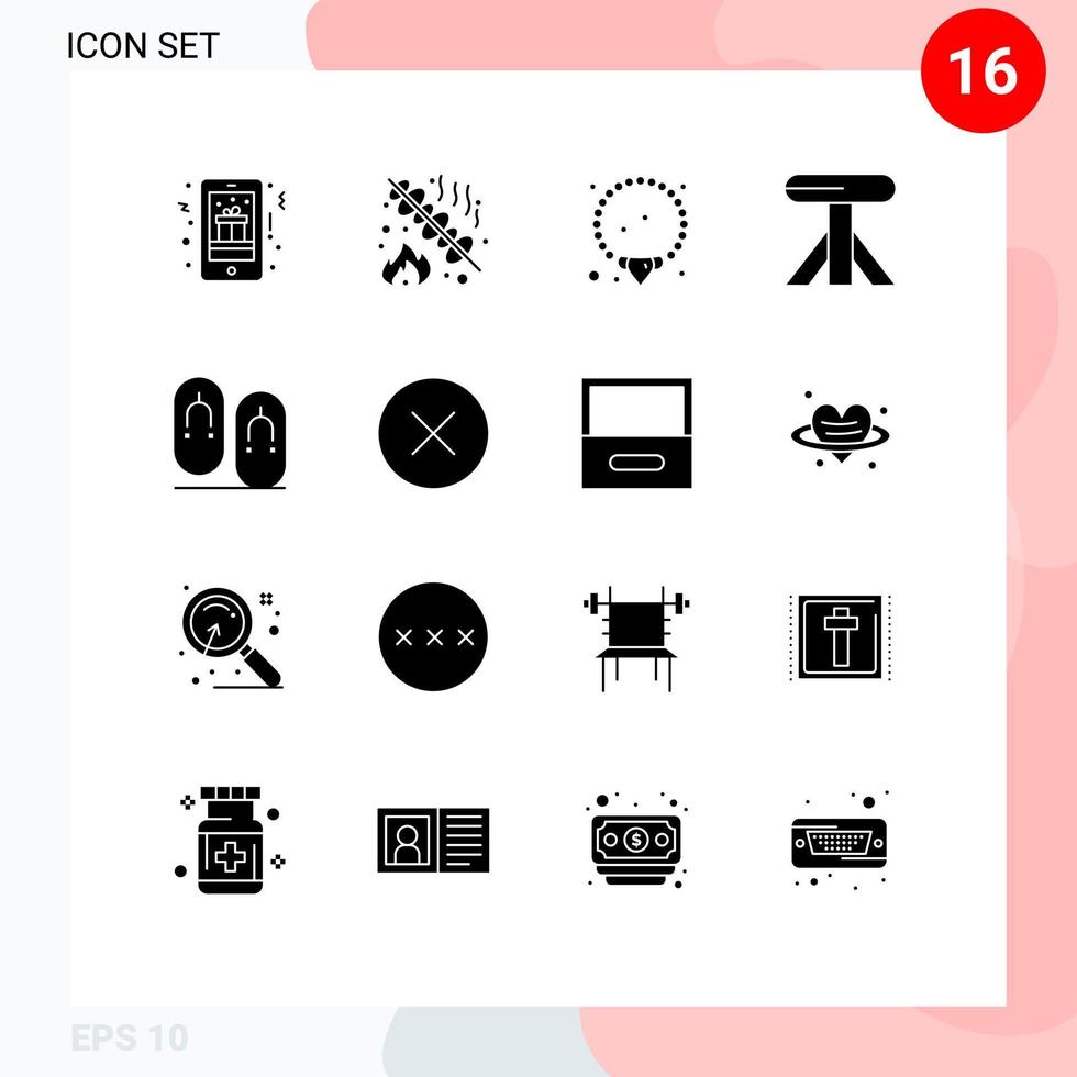 16 Universal Solid Glyphs Set for Web and Mobile Applications footwear flip party table dining Editable Vector Design Elements