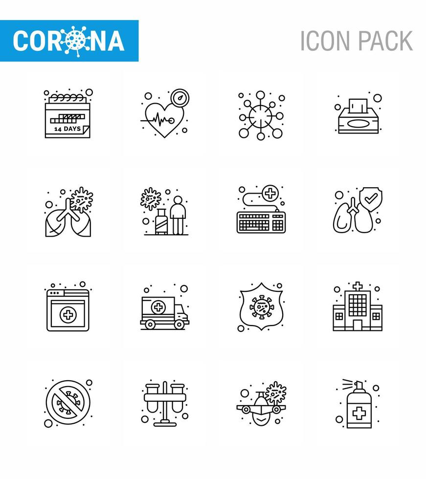 Coronavirus Awareness icon 16 Line icons icon included tissue box napkin care box corona viral coronavirus 2019nov disease Vector Design Elements