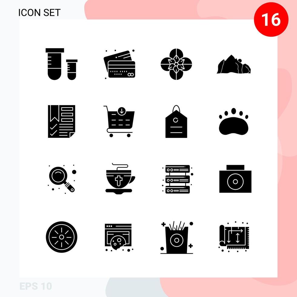 Vector Pack of 16 Icons in Solid Style Creative Glyph Pack isolated on White Background for Web and Mobile