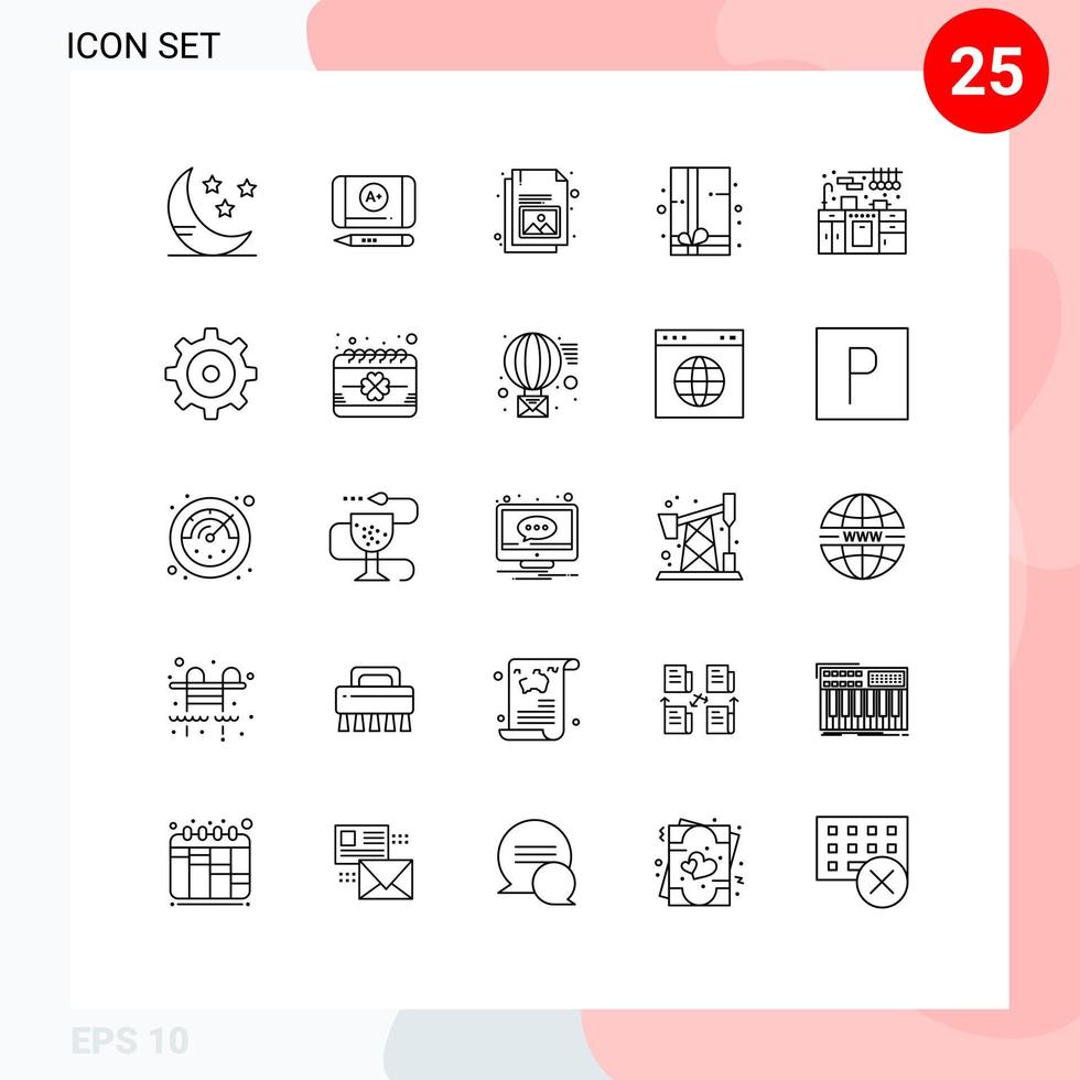 Pack of 25 Modern Lines Signs and Symbols for Web Print Media such as setting kitchen set gallery kitchen gift box Editable Vector Design Elements