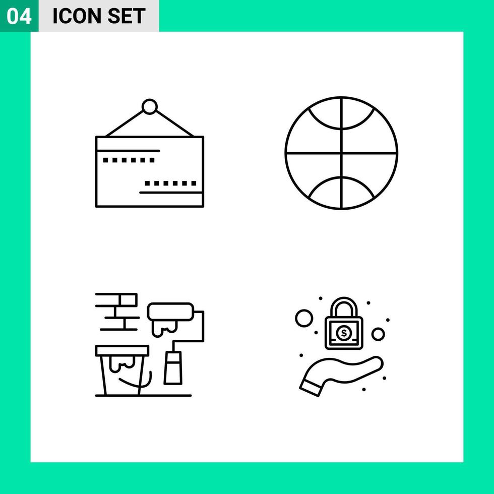 paquete de 4 iconos de estilo de línea establece símbolos de esquema para imprimir signos creativos aislados en fondo blanco 4 conjunto de iconos vector