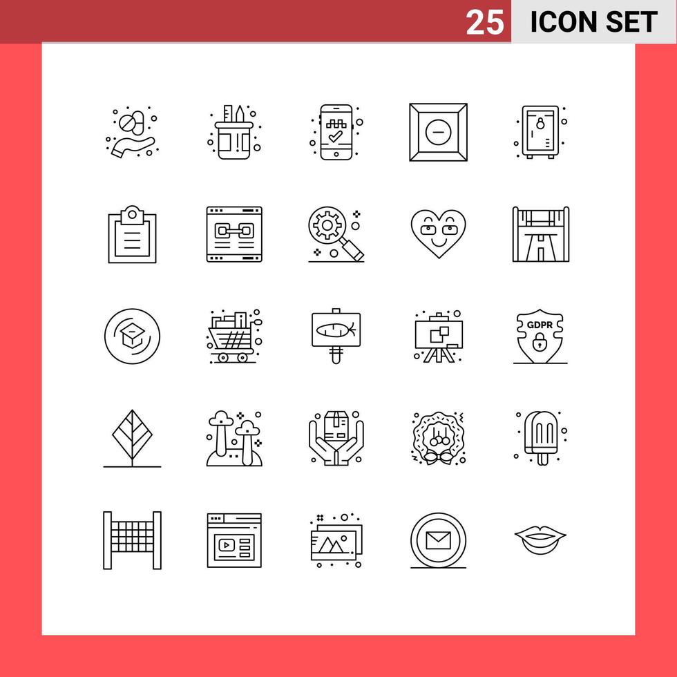 Set of 25 Vector Lines on Grid for park locker pot product box Editable Vector Design Elements