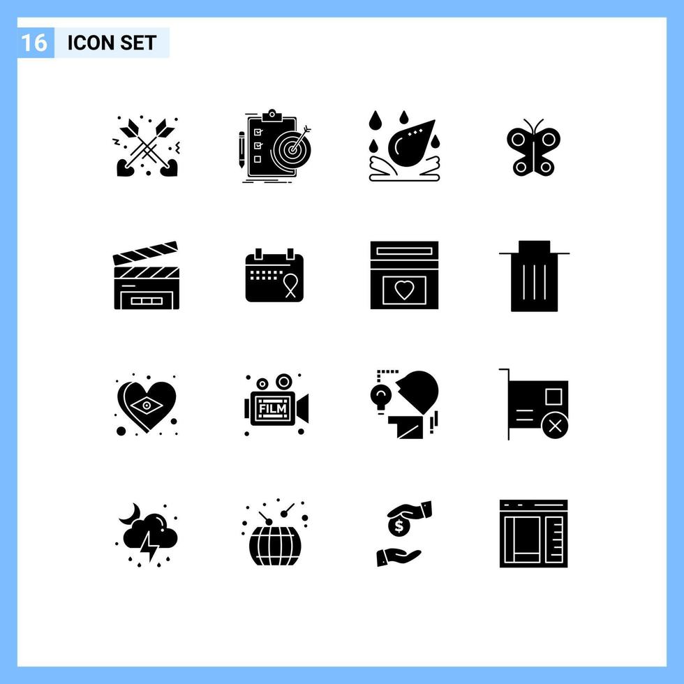 16 Creative Icons Modern Signs and Symbols of clapperboard clapboard water drop spring fly Editable Vector Design Elements