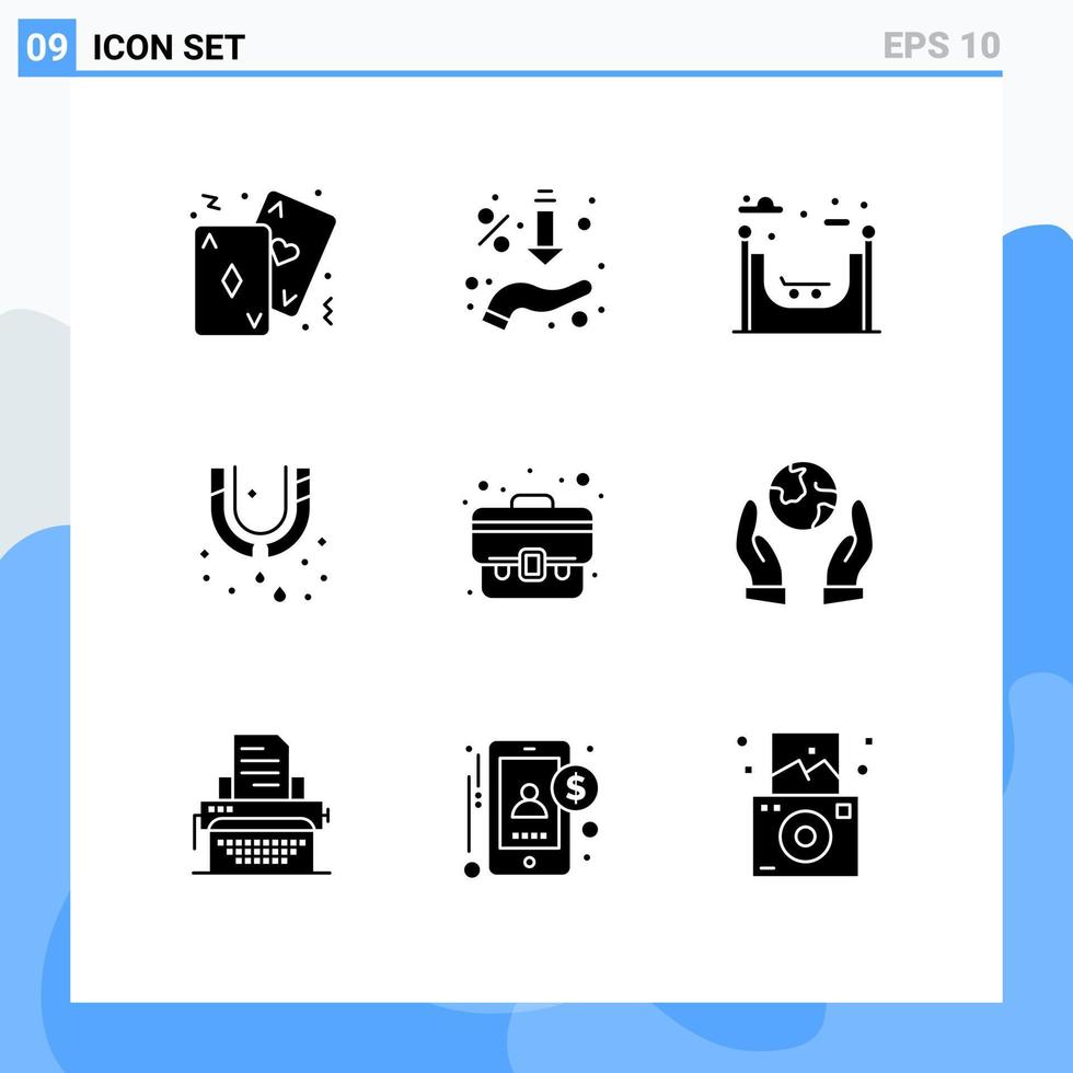 conjunto de 9 iconos de interfaz de usuario modernos símbolos signos para negocios plomero mano patín mecánico elementos de diseño vectorial editables vector