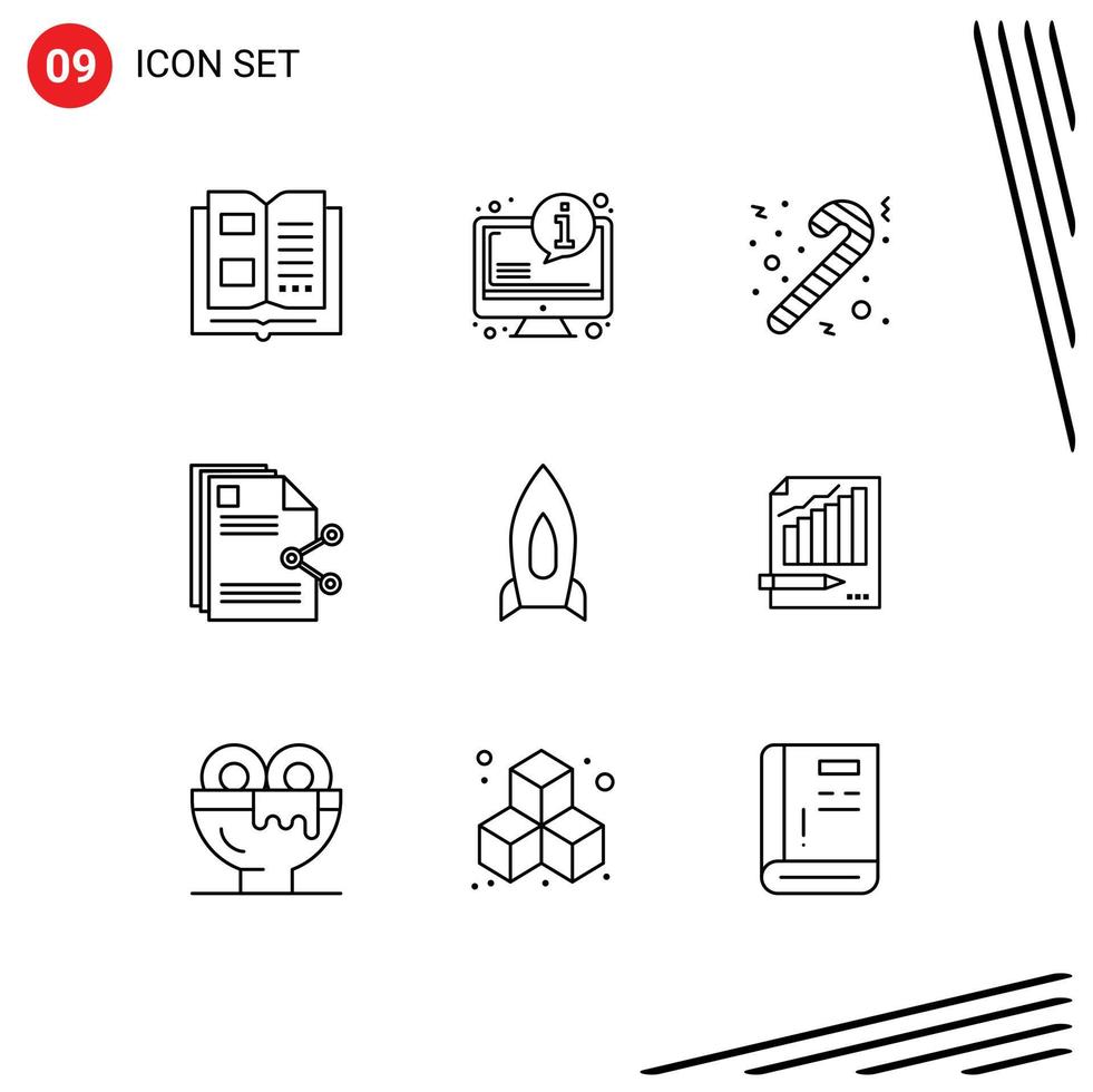 9 Universal Outline Signs Symbols of spaceship document candy share files Editable Vector Design Elements
