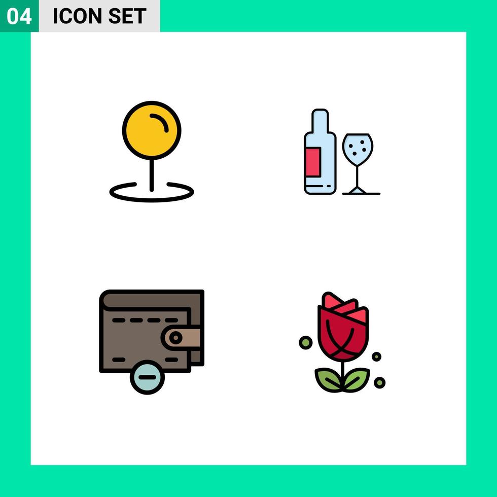 4 Thematic Vector Filledline Flat Colors and Editable Symbols of location wallet drink love imerican Editable Vector Design Elements