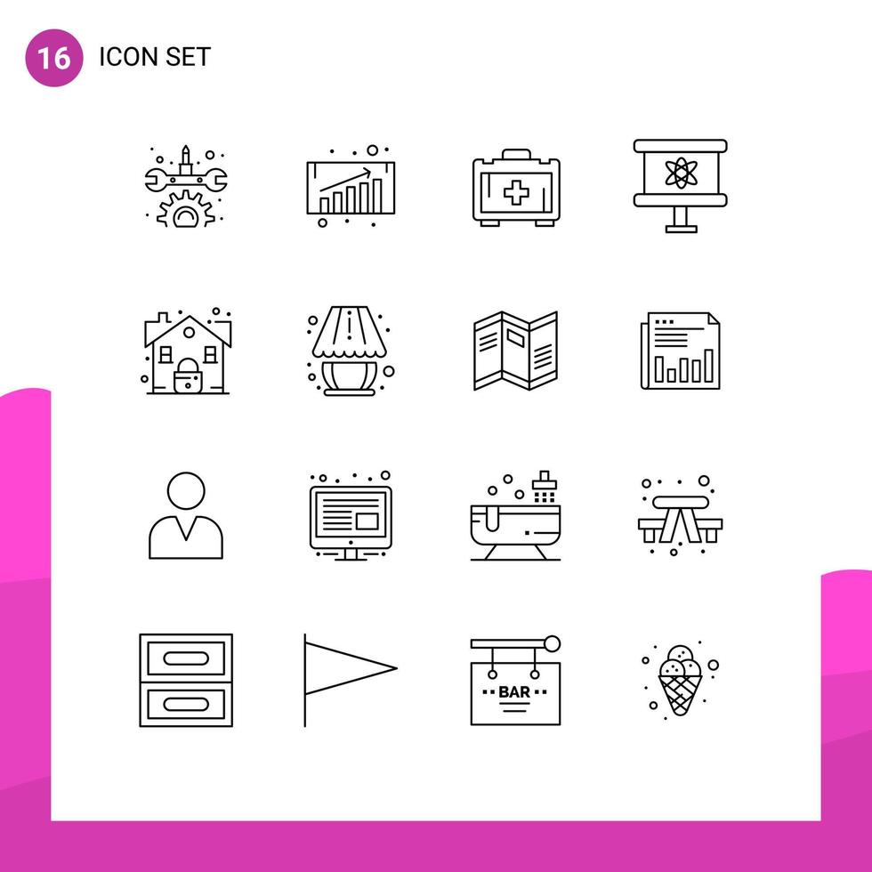 User Interface Pack of 16 Basic Outlines of home decorate real motivation lock space Editable Vector Design Elements