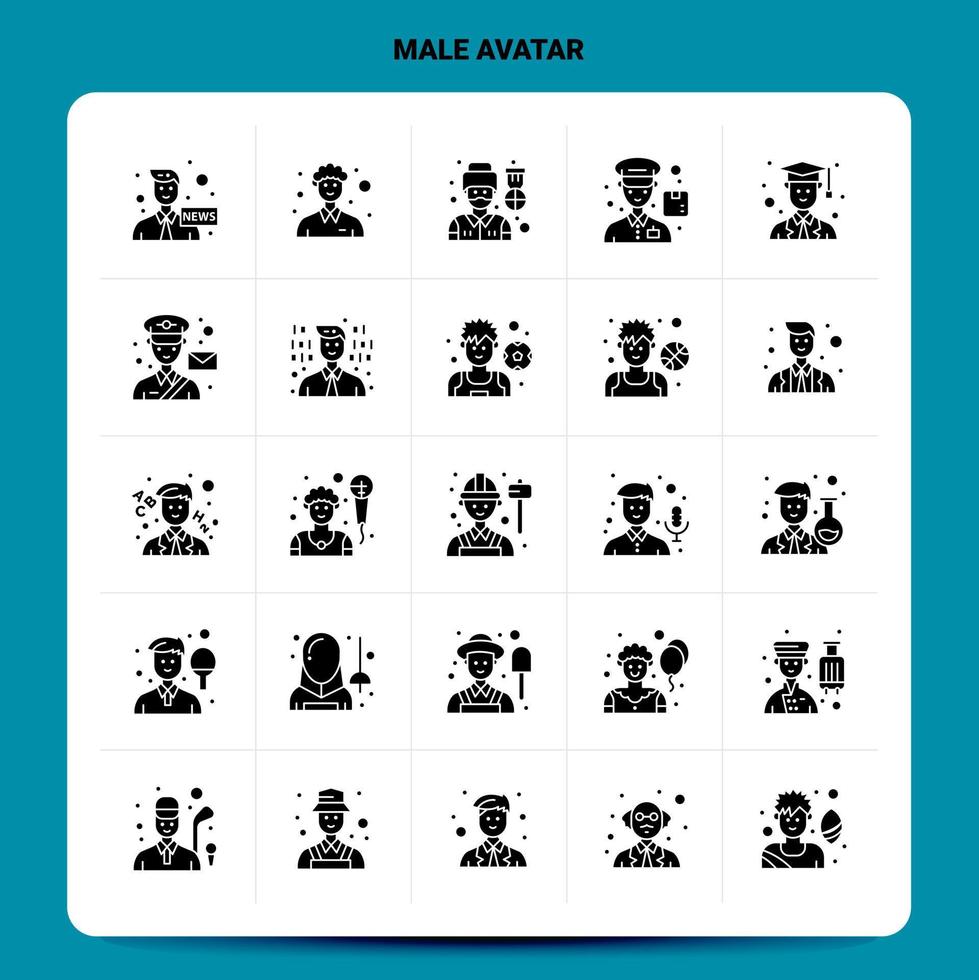 conjunto de iconos de avatar masculino sólido 25 diseño de estilo de glifo vectorial conjunto de iconos negros diseño de ideas de negocios web y móvil ilustración vectorial vector