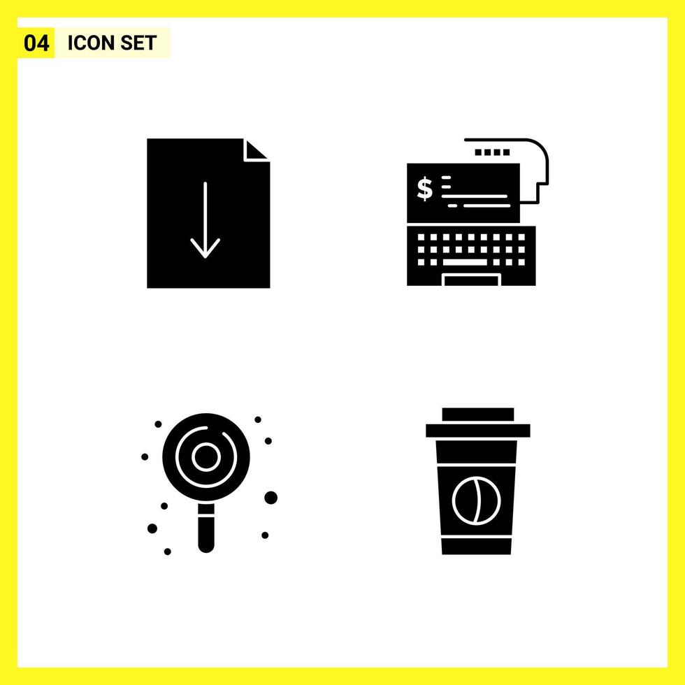 4 Icon Set Simple Solid Symbols Glyph Sign on White Background for Website Design Mobile Applications and Print Media vector