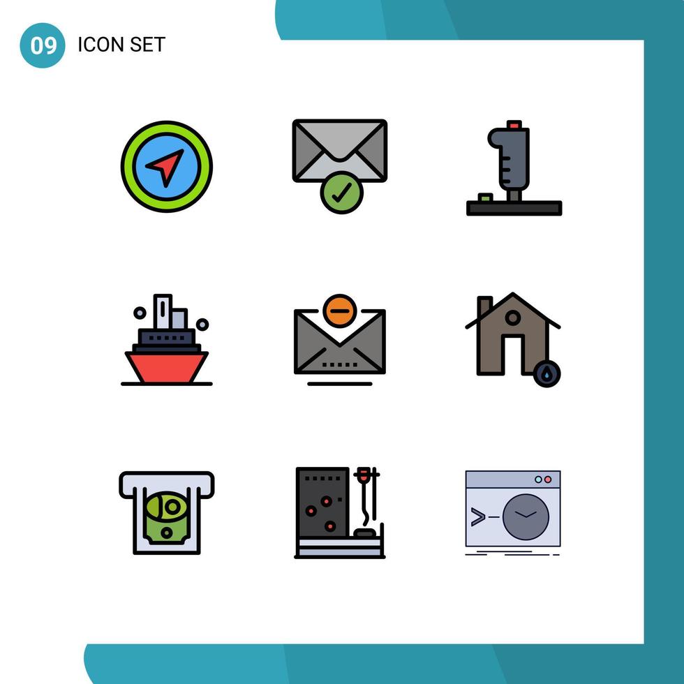 User Interface Pack of 9 Basic Filledline Flat Colors of buildings mail device email ship Editable Vector Design Elements