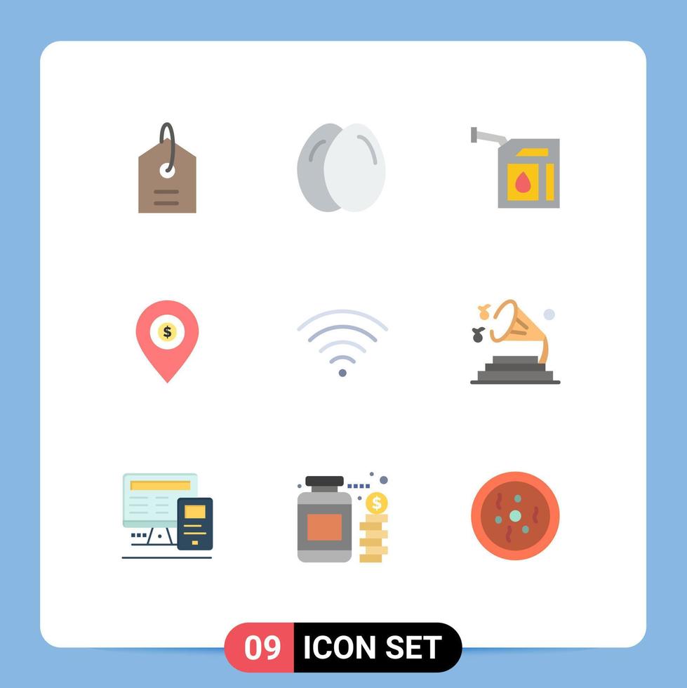 9 Universal Flat Colors Set for Web and Mobile Applications wifi connection petrol money pin Editable Vector Design Elements