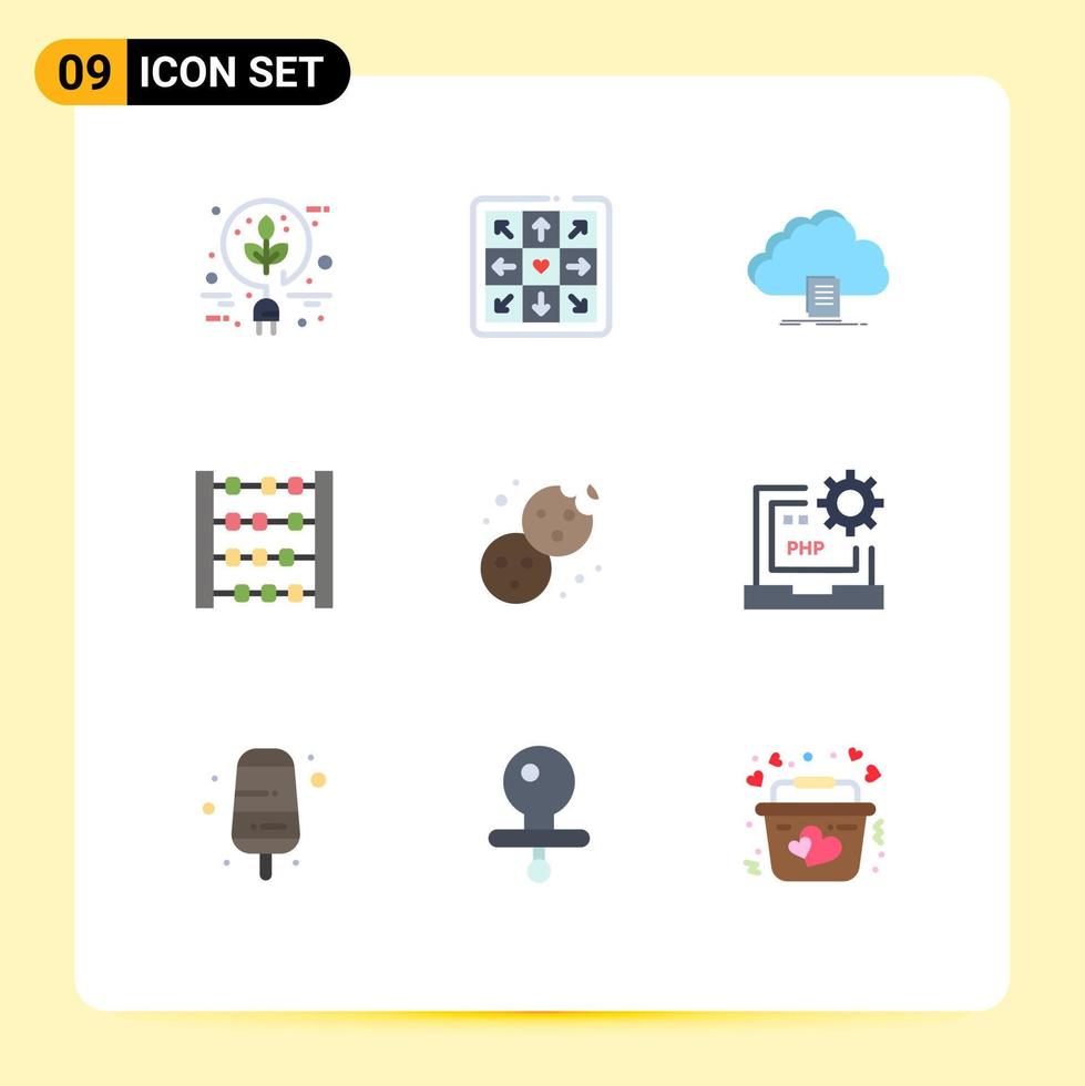 Universal Icon Symbols Group of 9 Modern Flat Colors of dessert bake access toy abacus Editable Vector Design Elements