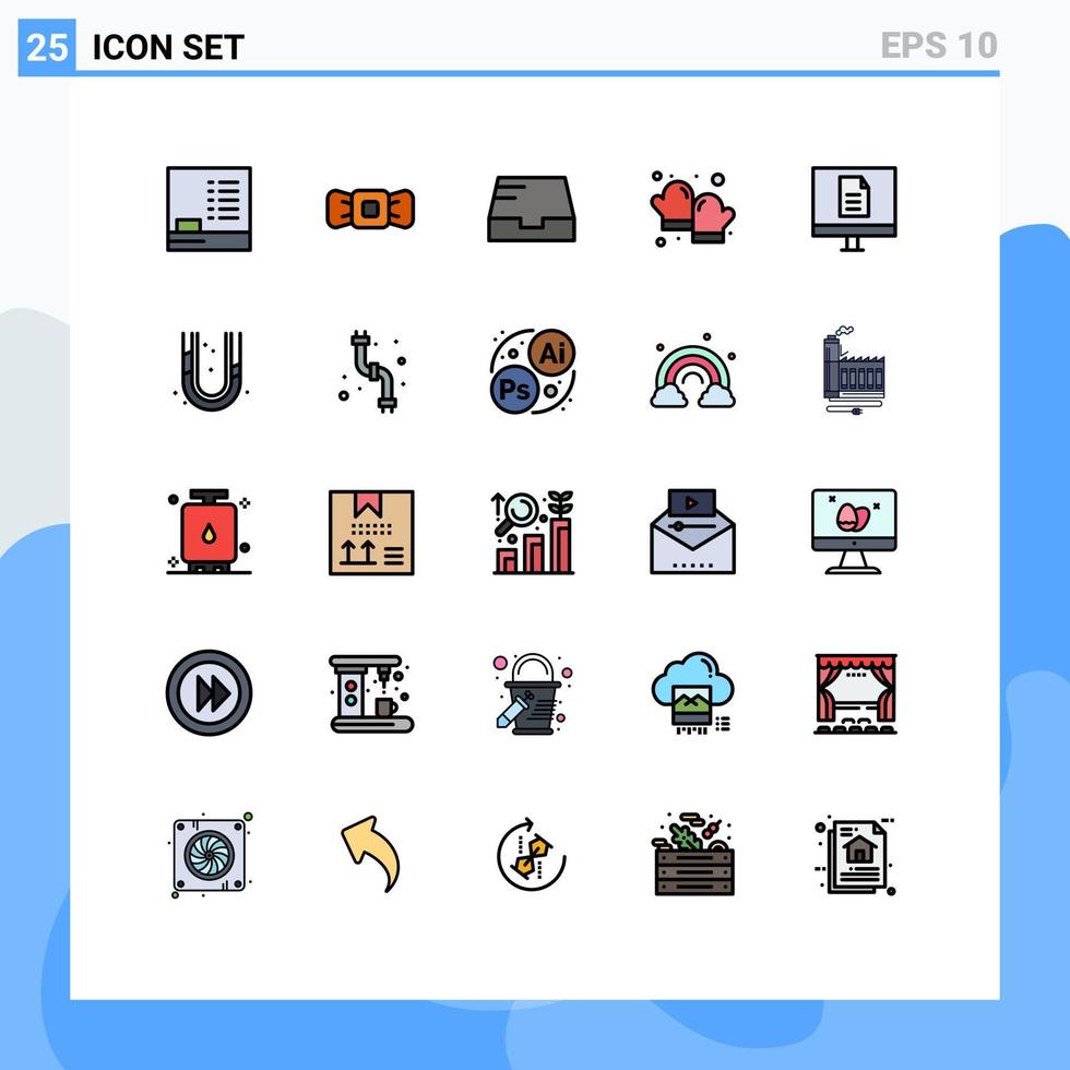 Pictogram Set of 25 Simple Filled line Flat Colors of online education mail business cooking Editable Vector Design Elements
