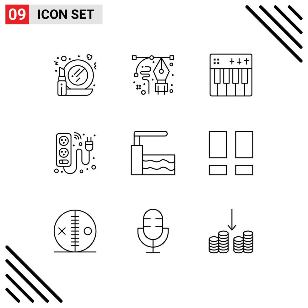 9 iconos creativos signos y símbolos modernos de dispositivos eléctricos lápiz cable música elementos de diseño vectorial editables vector