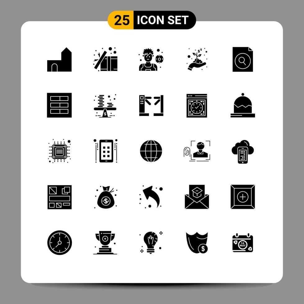 Set of 25 Modern UI Icons Symbols Signs for file money present hand soccer Editable Vector Design Elements