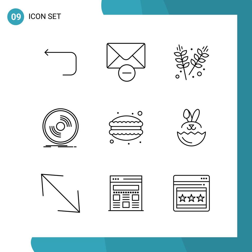 Vector Pack of 9 Outline Symbols Line Style Icon Set on White Background for Web and Mobile