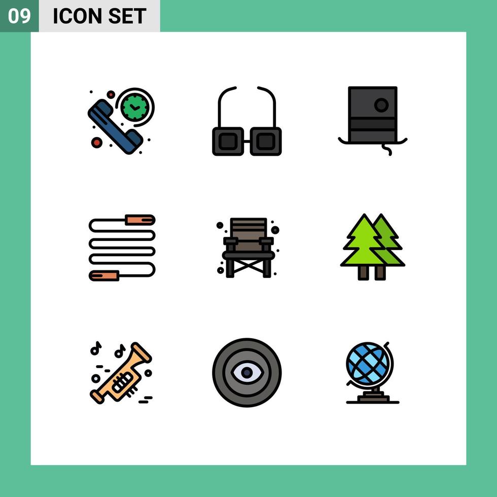 conjunto de 9 iconos de interfaz de usuario modernos símbolos signos para acampar deportes moda cuerda fitness elementos de diseño vectorial editables vector