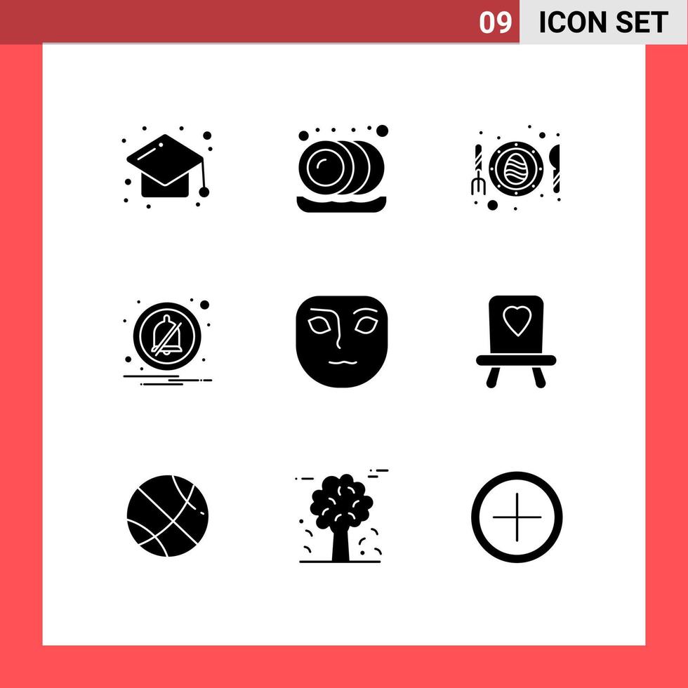 conjunto de pictogramas de 9 glifos sólidos simples de notificación de emoción frita de cara de bebé elementos de diseño vectorial editables vector