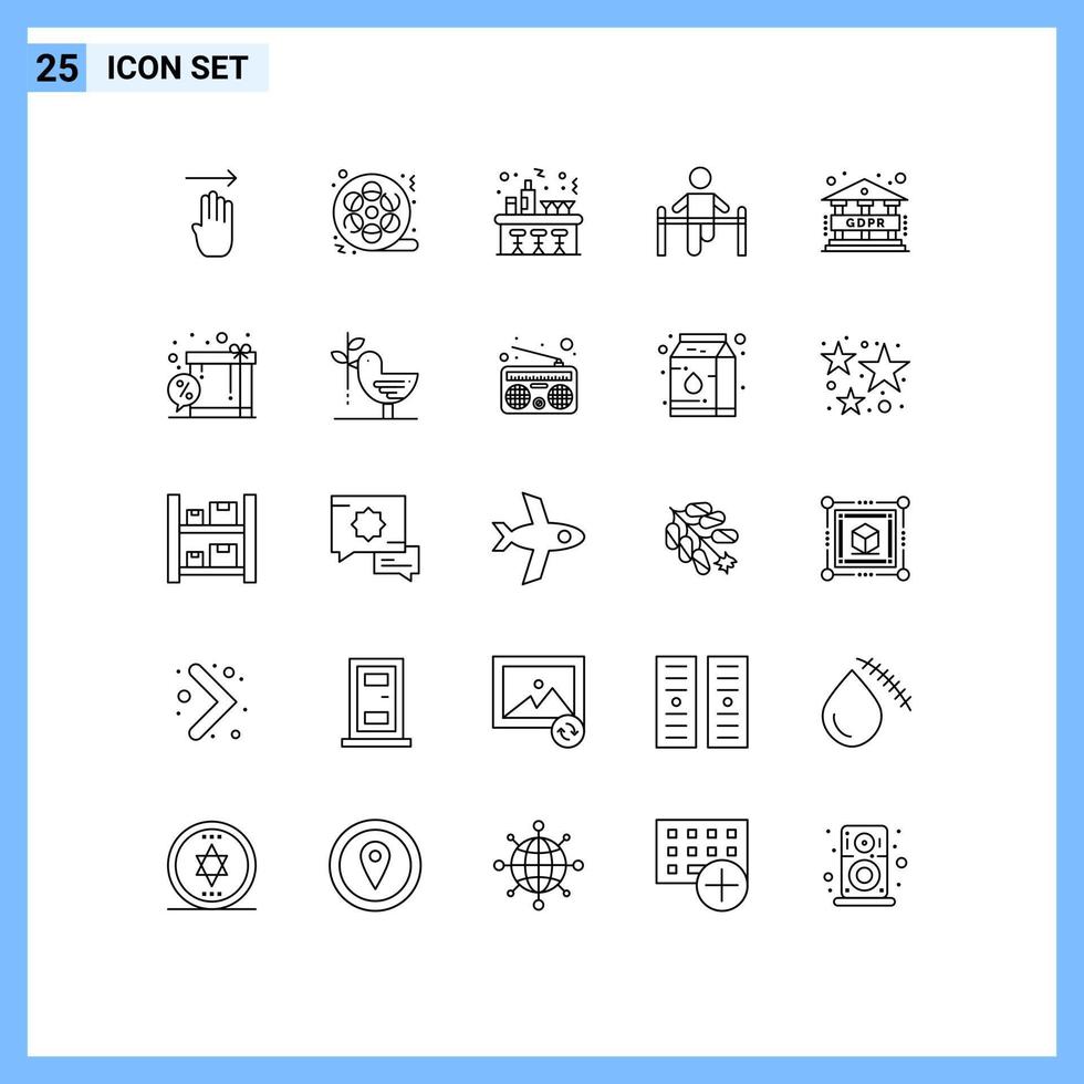 Modern Set of 25 Lines and symbols such as man gymnastic multimedia gym party Editable Vector Design Elements