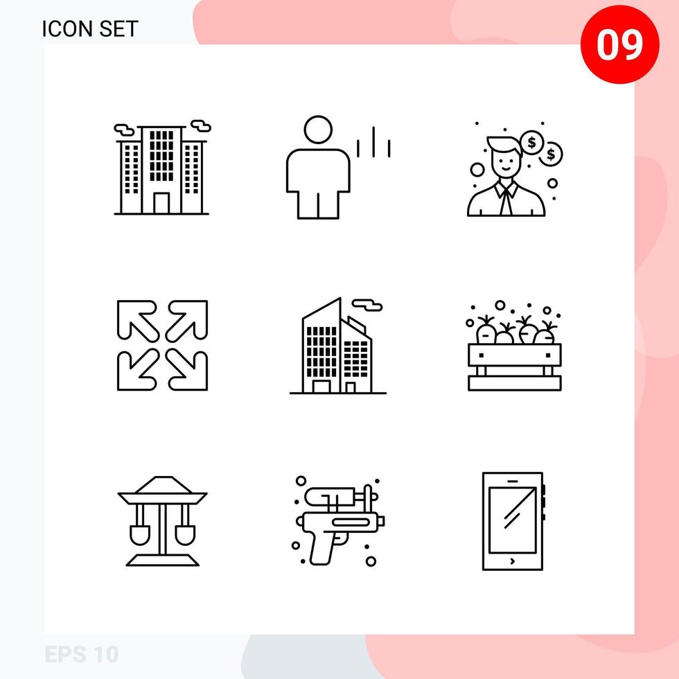 Vector Pack of 9 Icons in Line Style Creative Outline Pack isolated on White Background for Web and Mobile