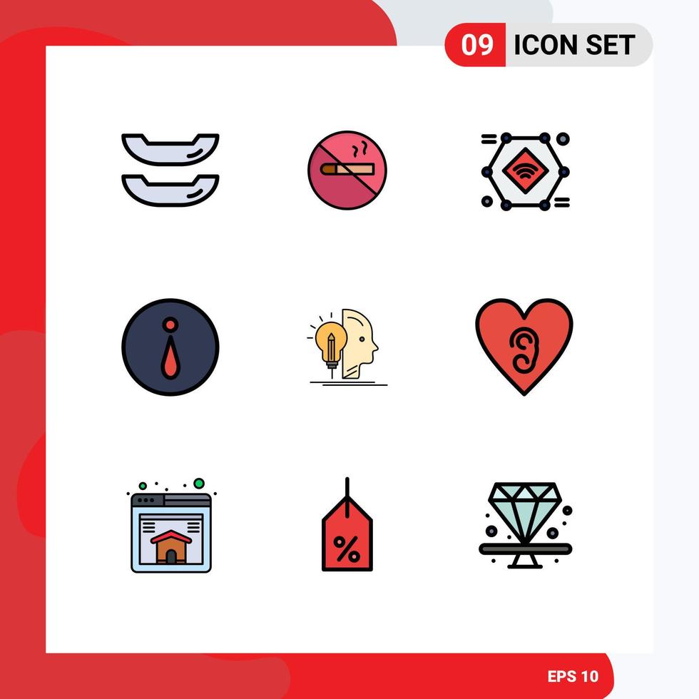 Universal Icon Symbols Group of 9 Modern Filledline Flat Colors of programming mind record user info Editable Vector Design Elements