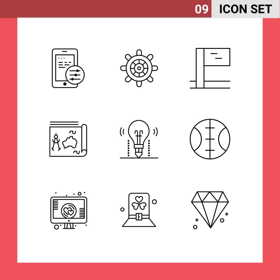 conjunto de 9 iconos de interfaz de usuario modernos signos de símbolos para ciencia luz mapa bombilla noticias elementos de diseño vectorial editables vector