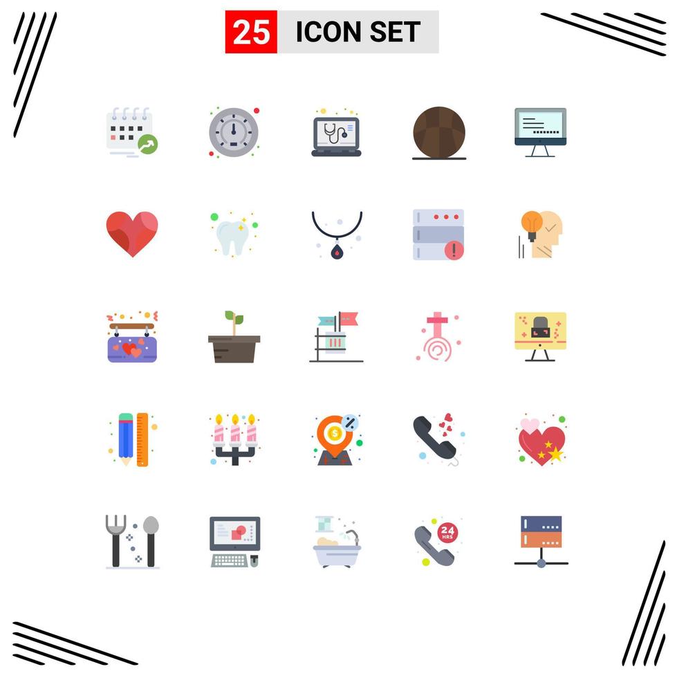 25 Universal Flat Color Signs Symbols of computer game check basketball activities Editable Vector Design Elements