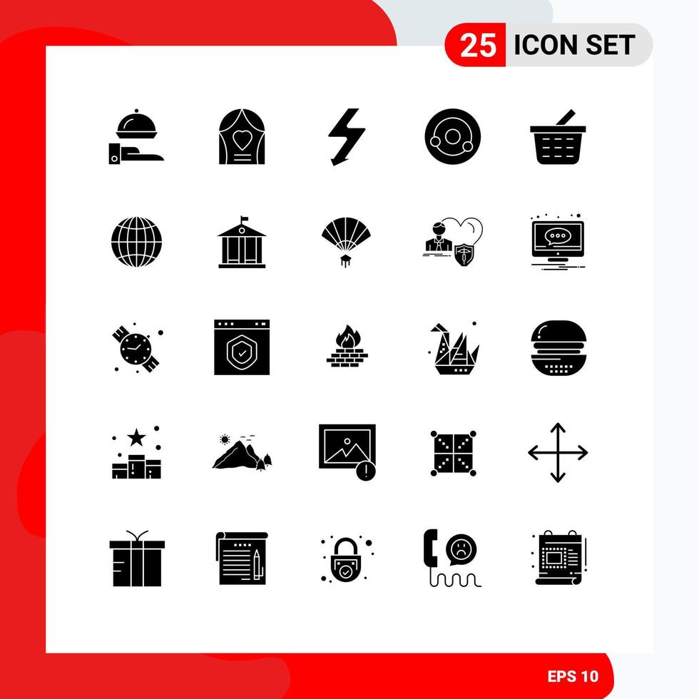 Universal Icon Symbols Group of 25 Modern Solid Glyphs of shopping cart basket camera molecule biology Editable Vector Design Elements