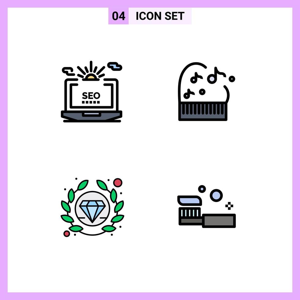 Pack of 4 Modern Filledline Flat Colors Signs and Symbols for Web Print Media such as seo quality configuration music bath Editable Vector Design Elements