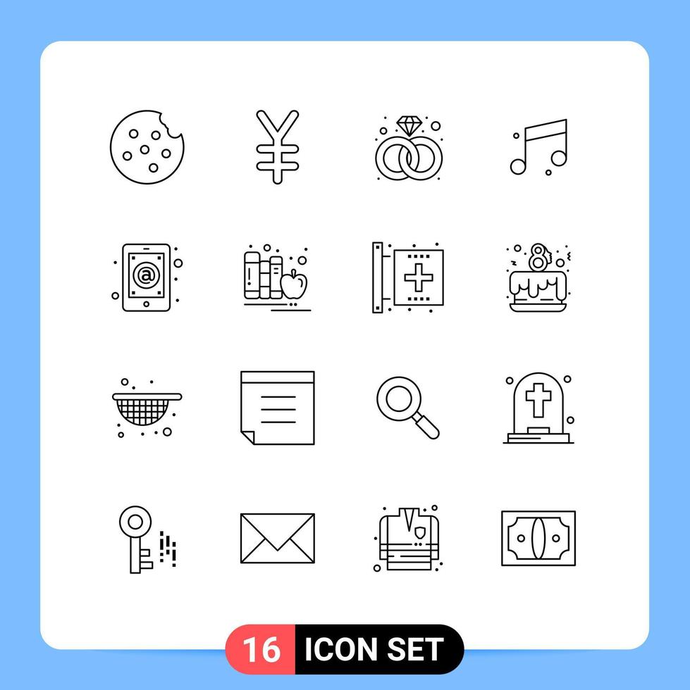 Set of 16 Vector Outlines on Grid for books mobile audio mail email Editable Vector Design Elements