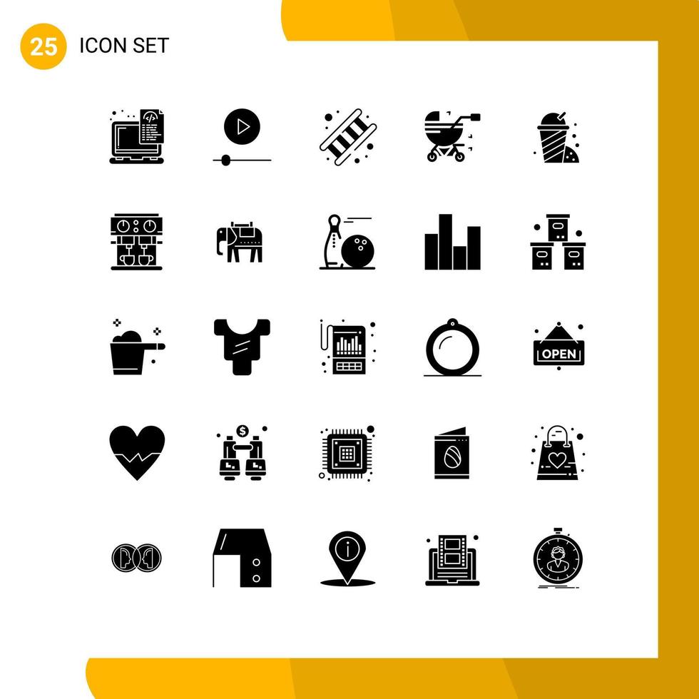 Solid Glyph Pack of 25 Universal Symbols of pram baby technology baby carriage service Editable Vector Design Elements