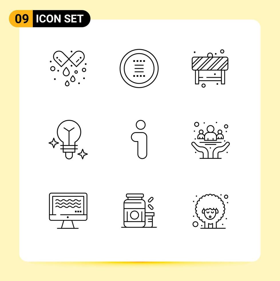 Universal Icon Symbols Group of 9 Modern Outlines of info media navigation light sign Editable Vector Design Elements