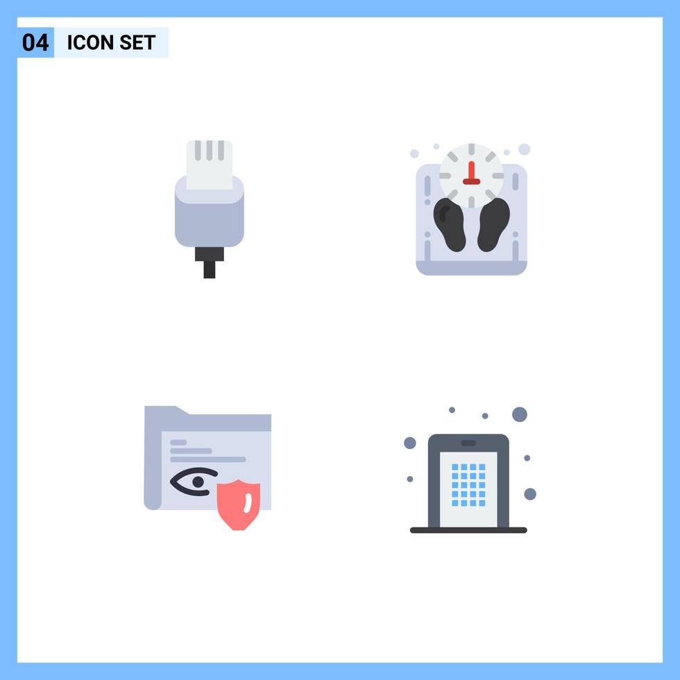 Universal Icon Symbols Group of 4 Modern Flat Icons of cable folder lightning weight surveillance Editable Vector Design Elements