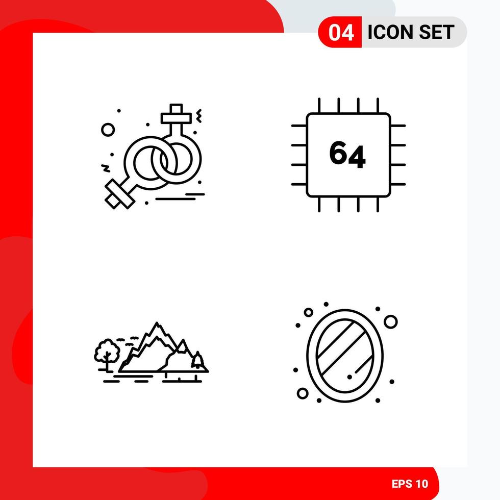 Creative Set of 4 Universal Outline Icons isolated on White Background vector