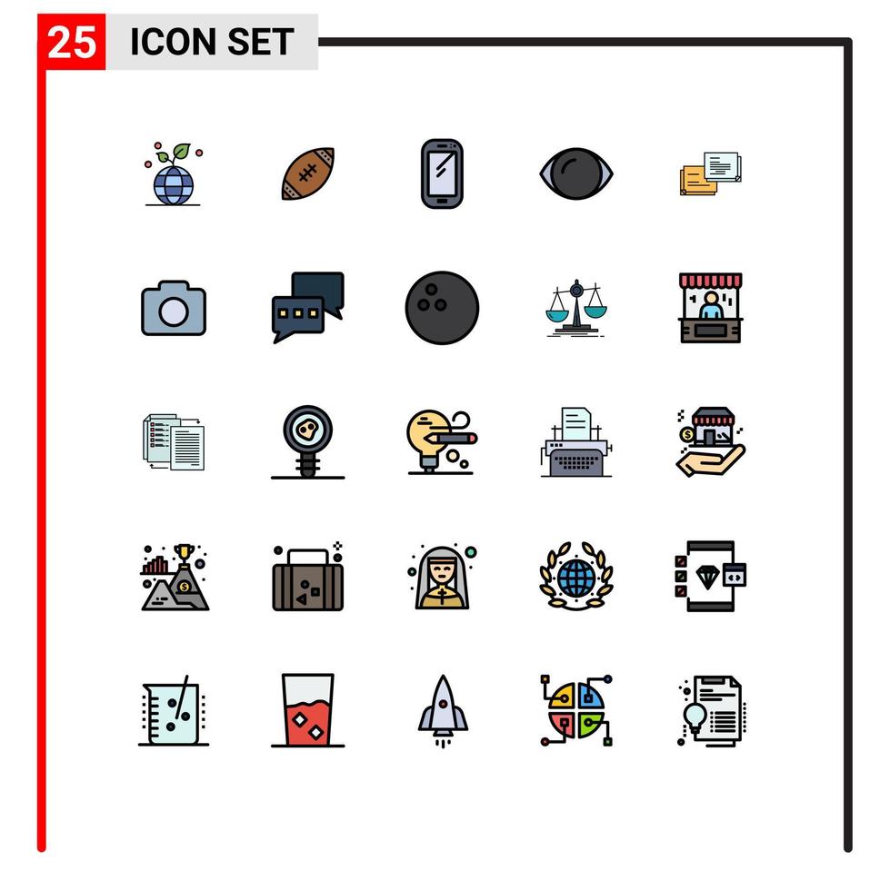 conjunto moderno de 25 colores planos de línea rellena y símbolos como elementos de diseño de vectores editables de huawei del ojo de rugbi de la cara de la visión