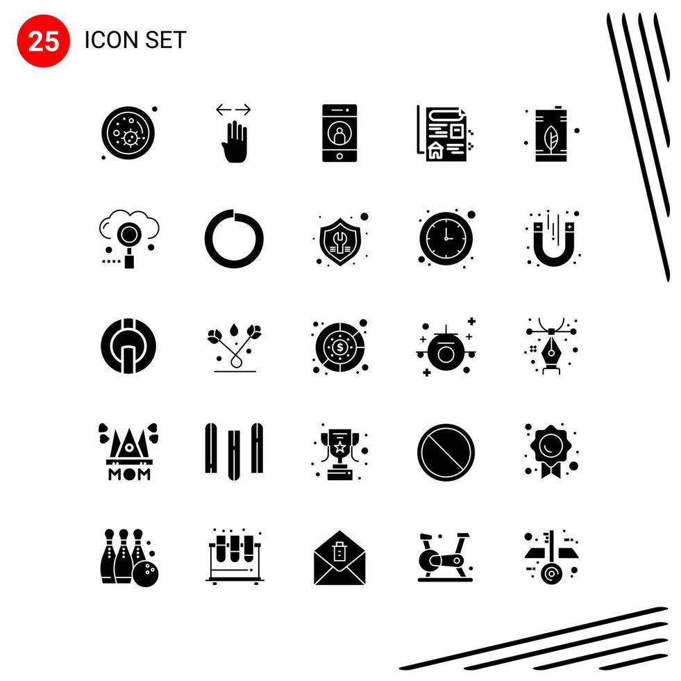 Collection of 25 Vector Icons in solid style Pixle Perfect Glyph Symbols for Web and Mobile Solid Icon Signs on White Background 25 Icons