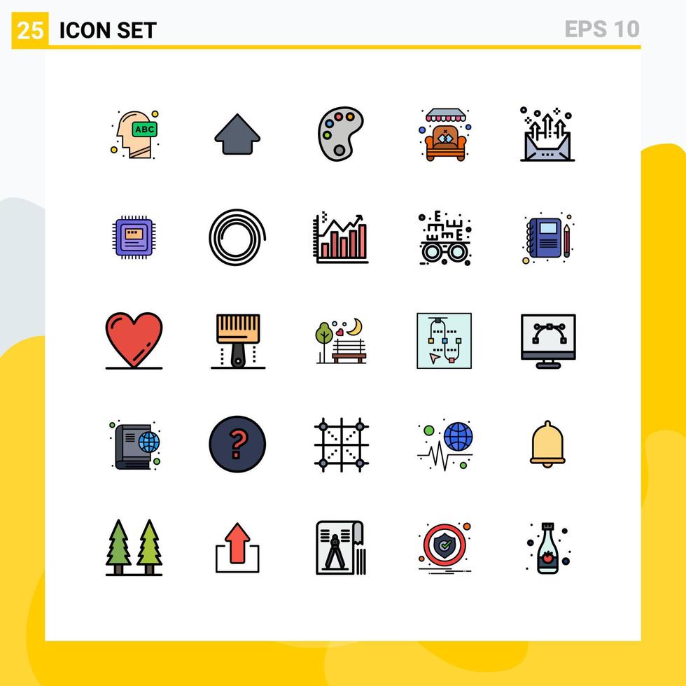 Modern Set of 25 Filled line Flat Colors Pictograph of communication address drawing store online Editable Vector Design Elements