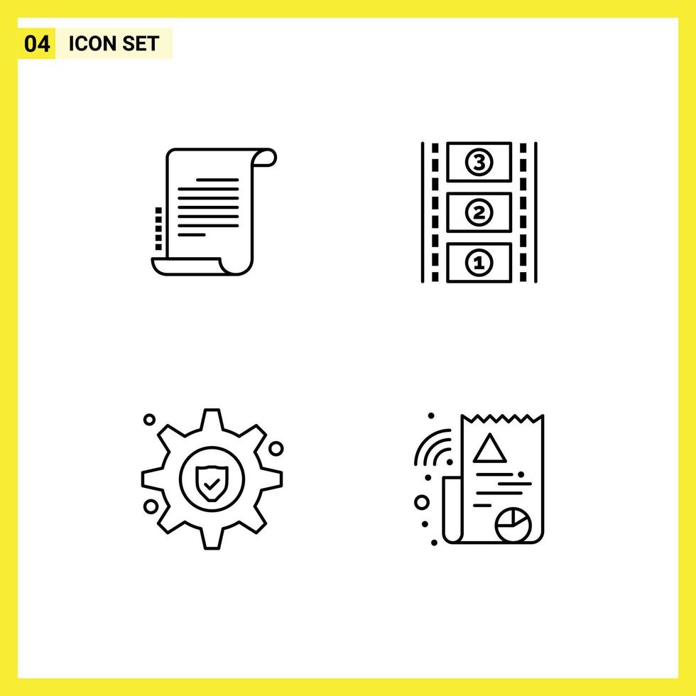Universal Icon Symbols Group of 4 Modern Filledline Flat Colors of decree service screenplay movie reel graph Editable Vector Design Elements