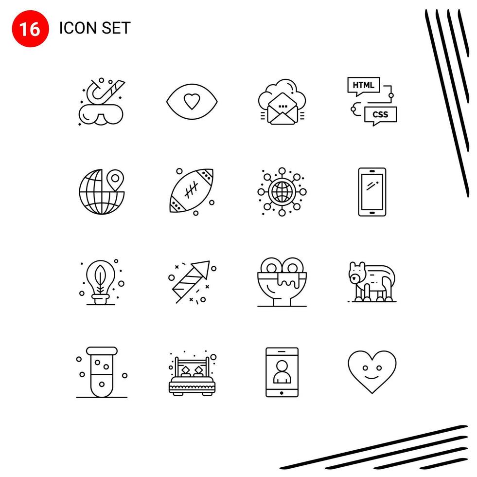 Pack of 16 Modern Outlines Signs and Symbols for Web Print Media such as programming development cloud develop message Editable Vector Design Elements