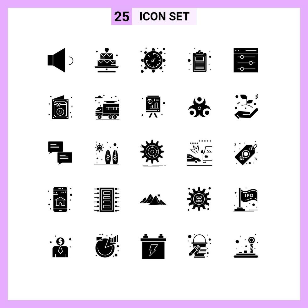 25 Solid Glyph concept for Websites Mobile and Apps interface test setting list document Editable Vector Design Elements