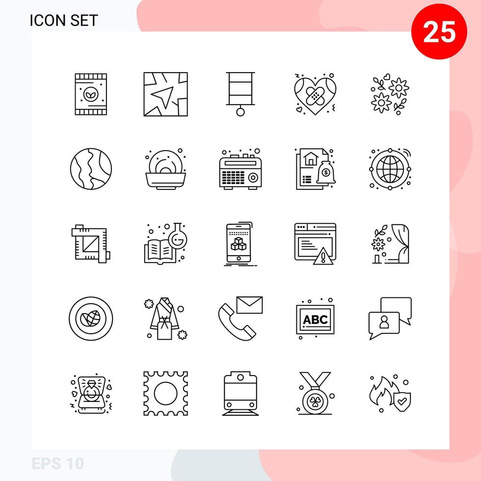 paquete vectorial de 25 iconos en estilo de línea paquete de contorno creativo aislado en fondo blanco para web y móvil vector