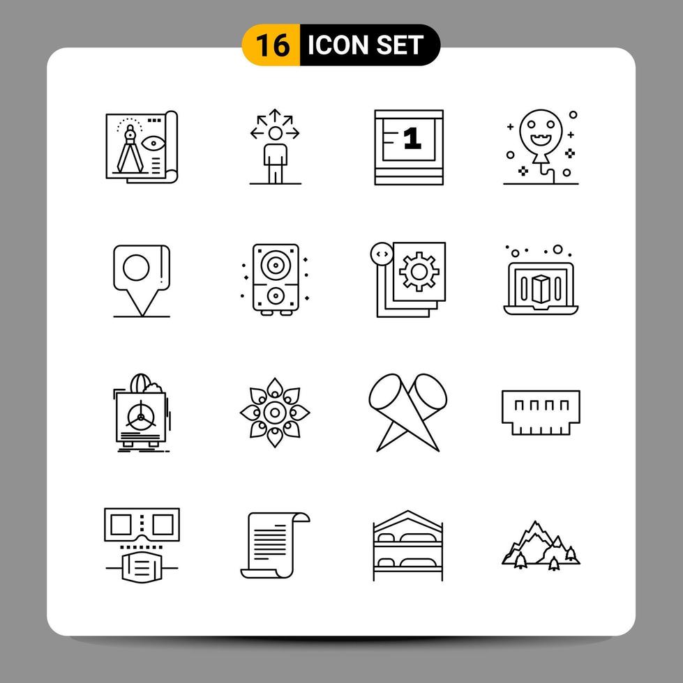 16 Black Icon Pack Outline Symbols Signs for Responsive designs on white background 16 Icons Set vector