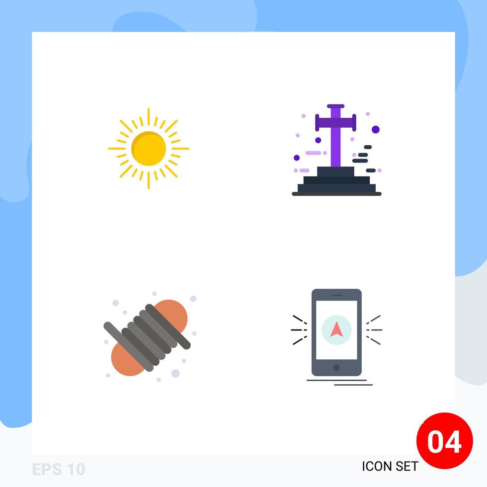 Set of 4 Commercial Flat Icons pack for sun rope cross halloween navigation Editable Vector Design Elements