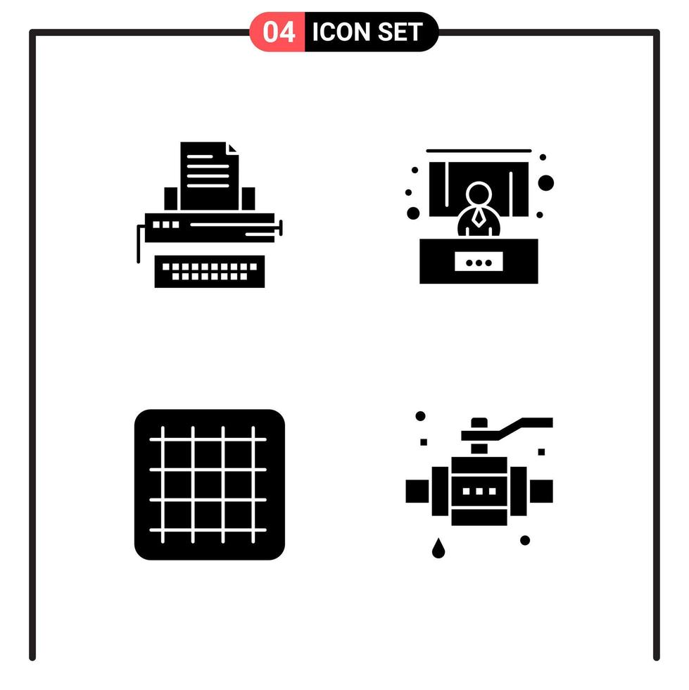 Set of 4 Solid Style Icons for web and mobile Glyph Symbols for print Solid Icon Signs Isolated on White Background 4 Icon Set vector