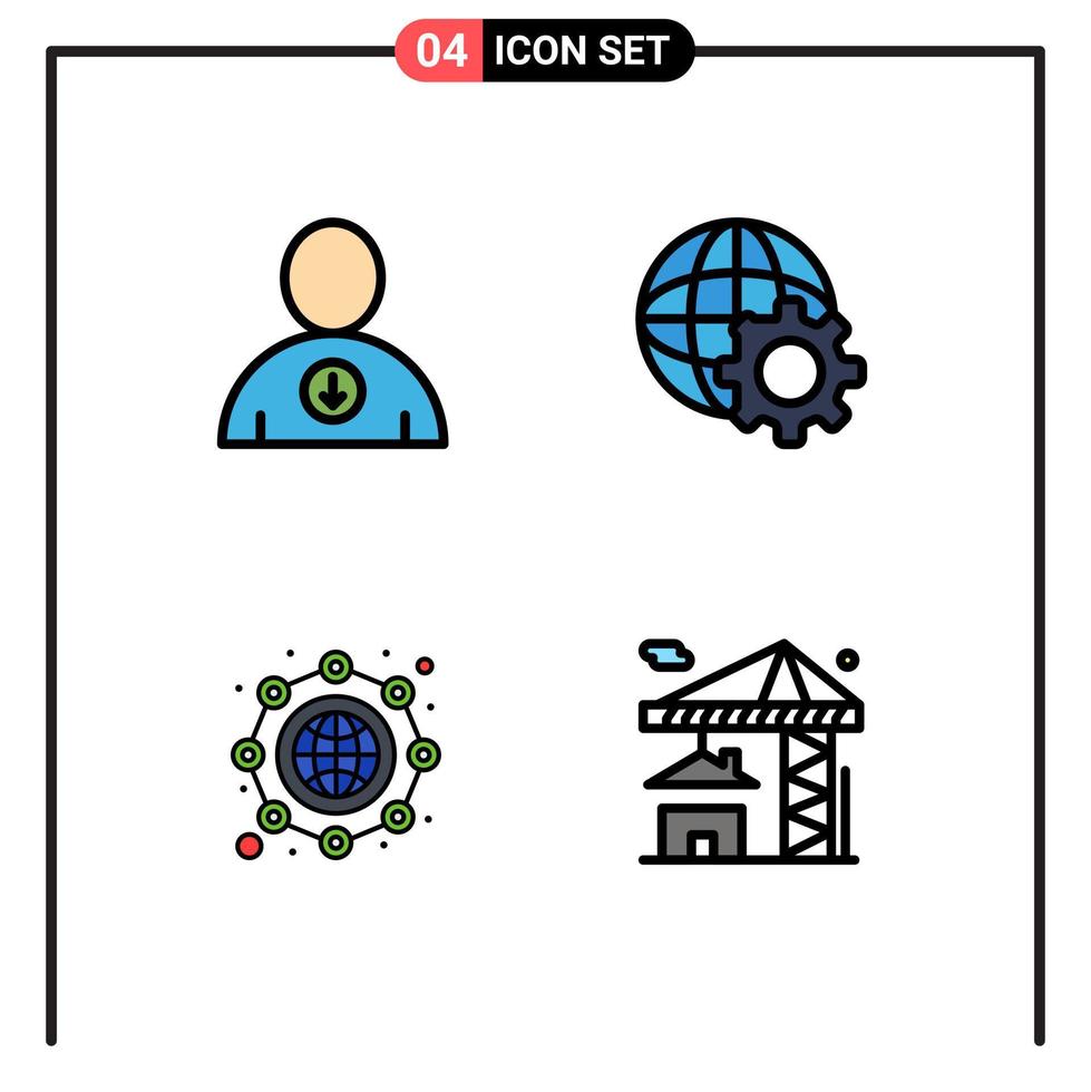 Pictogram Set of 4 Simple Filledline Flat Colors of down globe control global real Editable Vector Design Elements